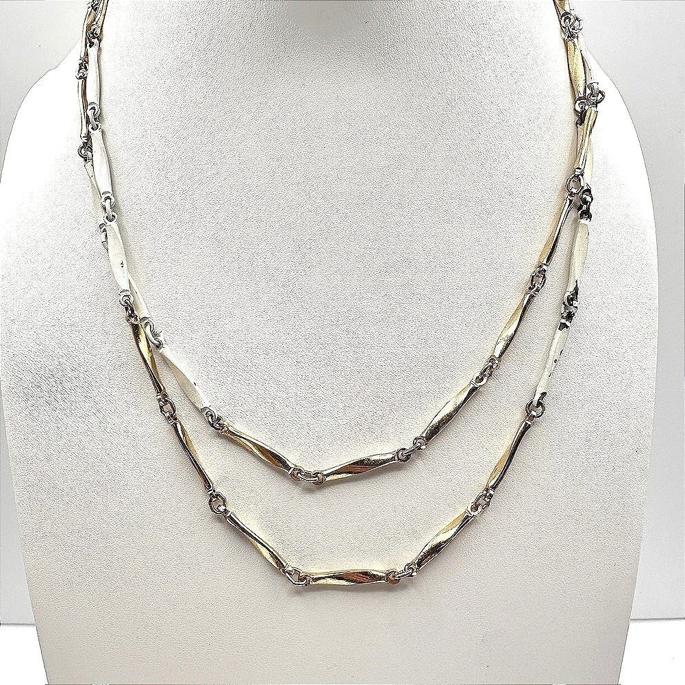 Unbranded Bar Link Necklace 90s Women 34in Gold White Good Vintage Two-Tone